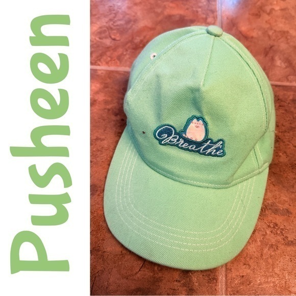 Pusheen Accessories - NWT Pusheen “Breathe” Embroidered Green Dad Hat – Cute Pastel Aesthetic OS